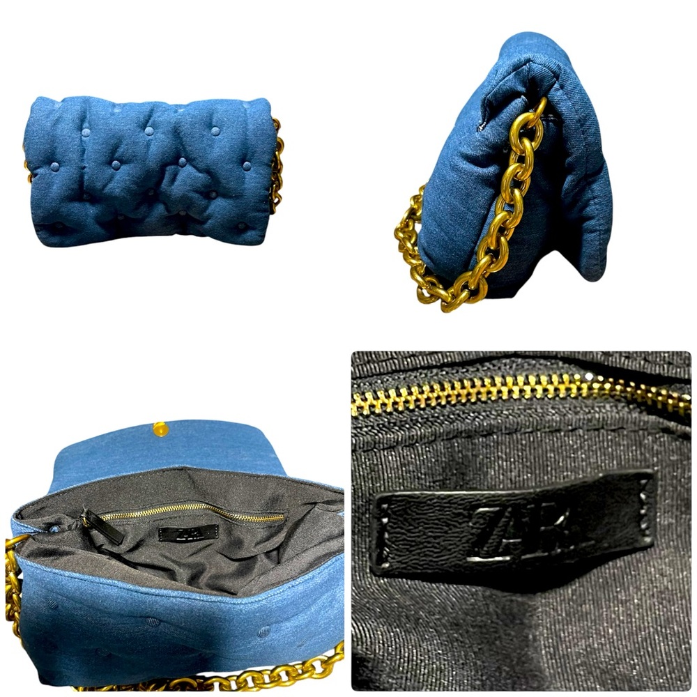 Zara blue denim quilted shoulder bag